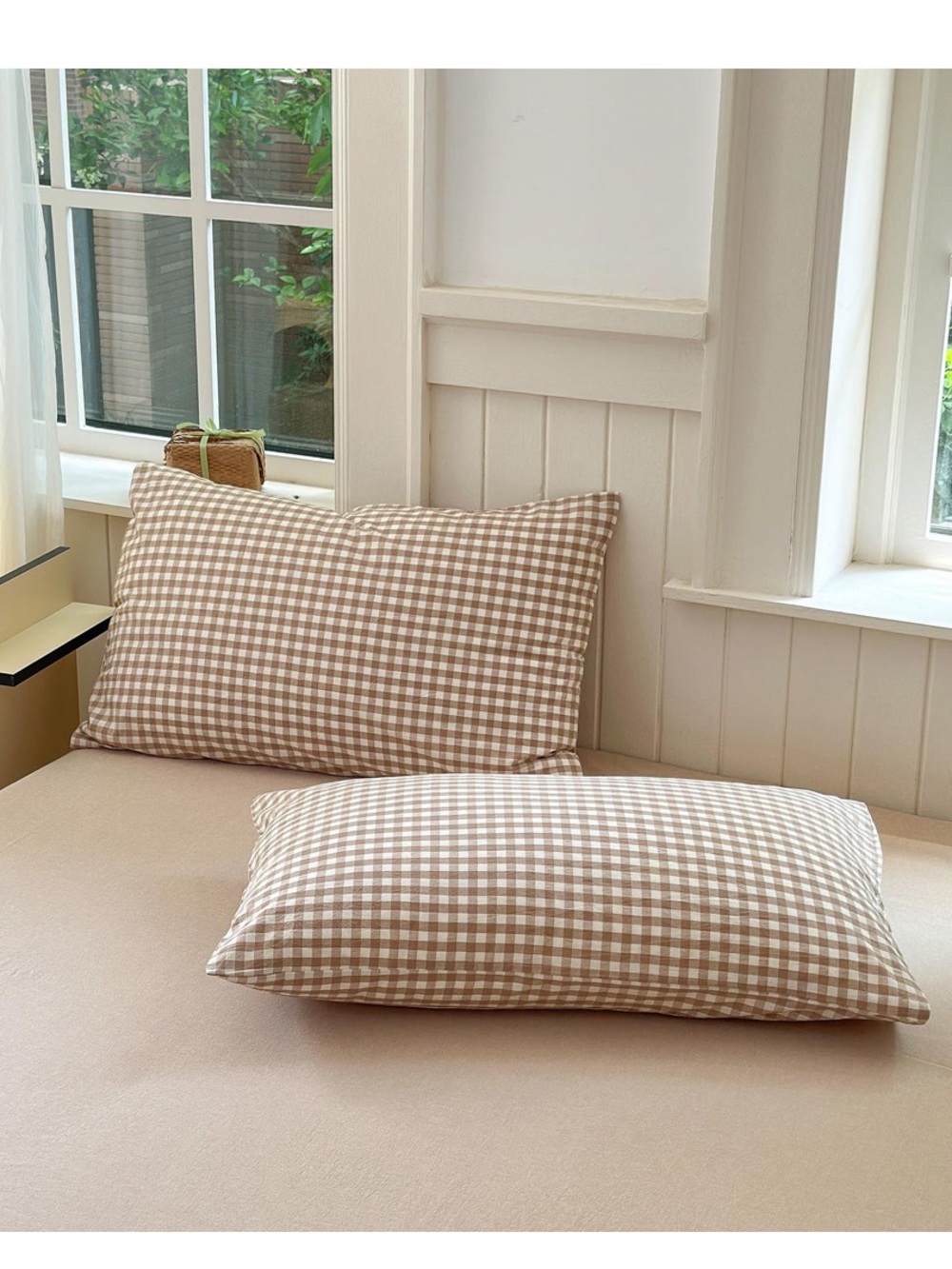 Gingham Pillowcases 100% Washed Cotton Envelope Closure 20x26” Standard - TAN